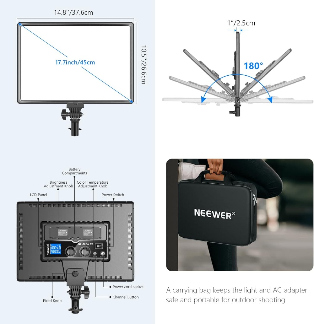 45W 4800Lux Dimmable Bi-Color  - مراجعة Video Light Panel Led وسعره