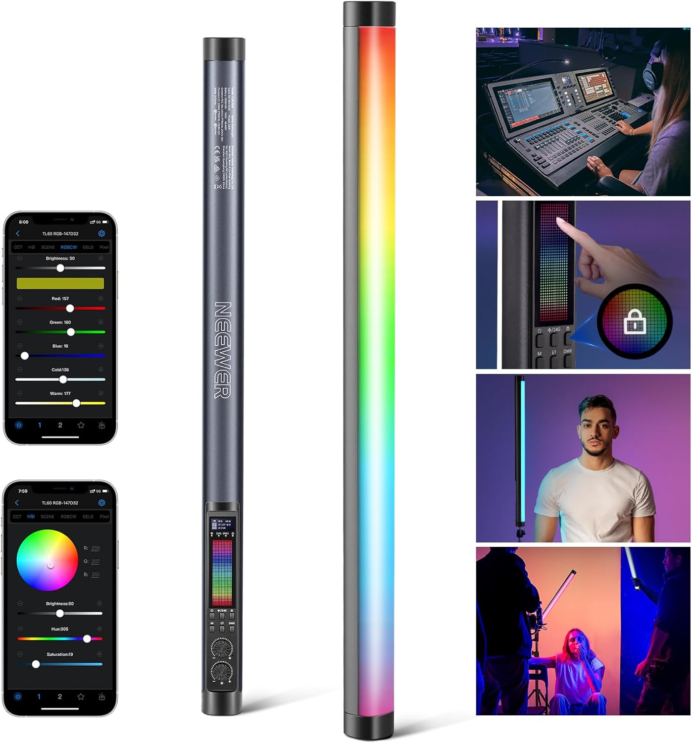 NEEWER TL60 RGB Tube Light, Fu - مراجعة Photography Lighting App وسعره