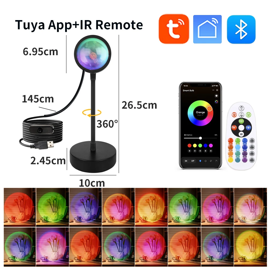 Smart Sunset Lamp Tuya USB Sun - مراجعة Photography Lighting App وسعره