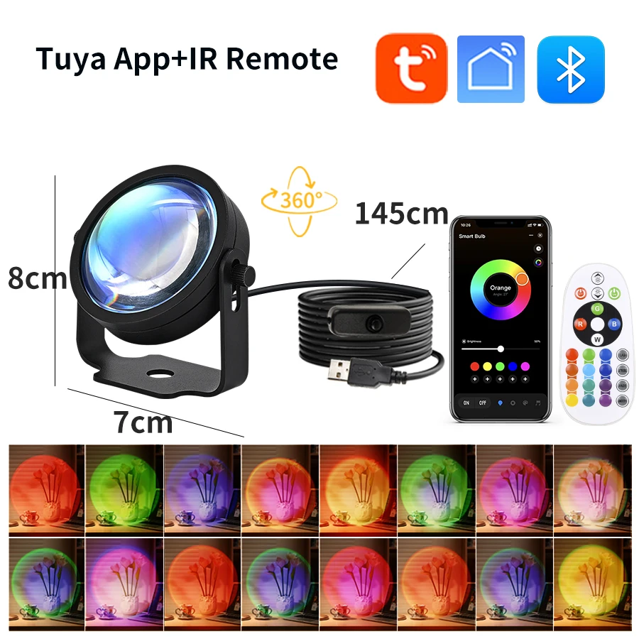 Smart Sunset Lamp Tuya USB Sun - مراجعة Photography Lighting App وسعره